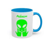 Teecustom Mug Alien Personnalisé avec Prénom Tasse Humour Rose OVNI Signe Jul Cadeau Drôle et Original (Vert(Bleu))