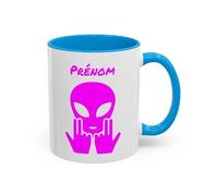 Teecustom Mug Alien Personnalisé avec Prénom Tasse Humour Rose OVNI Signe Jul Cadeau Drôle et Original (Rose(Bleu))