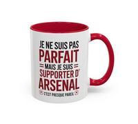 Teecustom Mug Arsenal Football - Je Ne Suis Pas Parfait Mais Supporter - Tasse Humour Fan (Noir,Rouge) (Rouge)