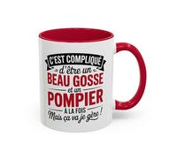 Teecustom Mug Beau Gosse Pompier - Tasse Céramique Humour Sapeur-Pompier - Cadeau Homme Métier Feu - Micro-ondes & Lave-Vaisselle - 325 ml Noir rouge bleu (Rouge)