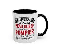 Teecustom Mug Beau Gosse Pompier - Tasse Céramique Humour Sapeur-Pompier - Cadeau Homme Métier Feu - Micro-ondes & Lave-Vaisselle - 325 ml Noir