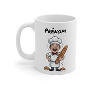 Teecustom Mug Boulanger - Tasse Céramique 325ml avec Illustration Humoristique du Boulanger et sa Baguette - Cadeau Personnalisable