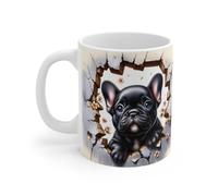 Teecustom Mug Bouledogue Français Effet 3D - Tasse Idée Cadeau Mur Brisé Trompe-l’Œil pour Enfants et Adultes : Taille - 11oz Taille 11oz