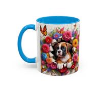 Teecustom Mug Boxer Kawaii - Tasse Chiot Boxer avec Fleurs Colorées et Papillons - Cadeau Amoureux des Chiens 325ml