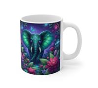 Teecustom Mug Céramique 325 ml - Éléphant Bohème & Forêt Enchantée - Design Mandala Multicolore - Tasse Animalière Zen Mystique - Compatible Lave-Vaisselle & Micro-Ondes