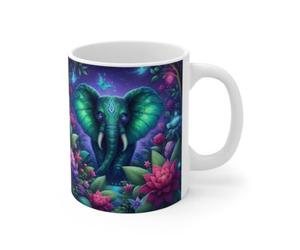 Teecustom Mug Céramique 325 ml - Éléphant Bohème & Forêt Enchantée - Design Mandala Multicolore - Tasse Animalière Zen Mystique - Compatible Lave-Vaisselle & Micro-Ondes