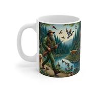 Teecustom Mug Céramique 325 ml - Paysage Chasse Forêt & Rivière - Cerfs Canards Oiseaux Chien - Tasse Nature Sauvage - Compatible Lave-Vaisselle et Micro-Ondes