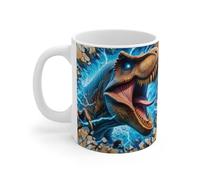 Teecustom Mug céramique 325 ml - T-Rex électrique qui brise un mur - Illustration Dinosaure spectaculaire - Tasse café ou thé - Cadeau enfant & fan de dinosaures