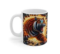 Teecustom Mug céramique 325 ml - Tigre Rugissant Néon Électrique - Tasse Animal Sauvage Foudre Orange Bleu - Cadeau Gamer Fantaisie