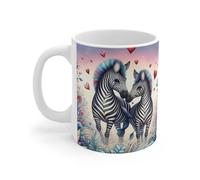 Teecustom Mug céramique 325 ml - Zèbres Amoureux Cœurs Romantiques - Tasse Animaux Sauvages Amour Jungle Bohème