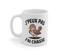 Teecustom Mug Chasse Humour J’peux pas j’ai chasse - Illustration Oiseau Mignon - Tasse Céramique 325ml Micro-ondes et Lave-vaisselle