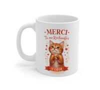 Teecustom Mug Chat Amour - Merci Tu Me Réchauffes Le Cœur - Tasse Cadeau Mignon avec Chat et Cœurs - Idée Cadeau