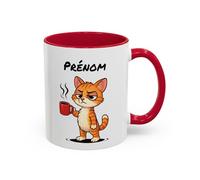 Teecustom Mug Chat Fatigué Personnalisable 325ml - Tasse Café Humoristique Prénom Cadeau Original Noir Bleu Rouge (Rouge)