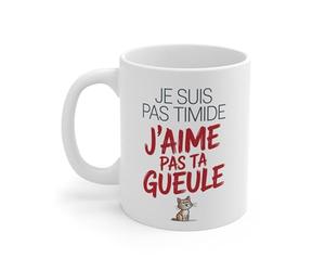Teecustom Mug Chat Humour - Je suis pas timide j’aime pas ta gueule - Tasse drôle message sarcastique - Cadeau