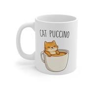 Teecustom Mug chat mignon Cat Puccino - Tasse café illustration féline - Mug original amoureux des chats - Cadeau douceur café