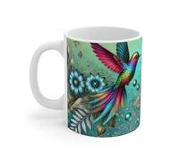 Teecustom Mug Colibri Tropical Tasse Colorée avec Oiseau Arc-en-Ciel & Fleurs Bleues Cadeau Nature & Exotisme Chic