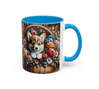 Teecustom Mug Corgi Fleuri - Tasse Chiot Corgi dans Panier de Fleurs Vintage - Cadeau Amoureux des Chiens 325ml