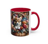Teecustom Mug Corgi Fleuri - Tasse Chiot Corgi dans Panier de Fleurs Vintage - Cadeau Amoureux des Chiens 325ml