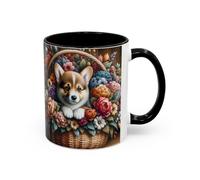 Teecustom Mug Corgi Fleuri - Tasse Chiot Corgi dans Panier de Fleurs Vintage - Cadeau Amoureux des Chiens 325ml