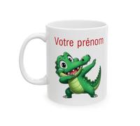 Teecustom Mug Crocodile Dab Personnalisé 325ml Blanc Céramique Robuste Réutilisable Passe au Micro-onde Idéal Cadeau Anniversaire Maison