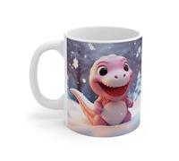 Teecustom Mug Dinosaure Hiver Mignon 3D - Tasse Céramique 325ml - Bébé Dino Rose dans la Neige - Cadeau Enfant Original
