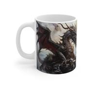 Teecustom Mug Dragons Guerriers Affrontement Fantastique Épique Cadeau Geek Médiéval Illustration Fantasy Créature Mythique