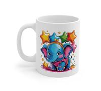 Teecustom Mug Éléphant Kawaii avec Étoiles - Tasse Bébé Éléphant Coloré et Mignon - Design Cute Arc-en-Ciel et Féérique - Cadeau Original pour Enfants et Amoureux des Animaux - Céramique 325ml...