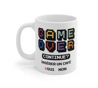 Teecustom Mug Gamer Rétro - Game Over Continue Insérer Un Café - Tasse Gaming Pixel Arcade - Cadeau Geek Original 325 ml