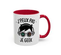 Teecustom Mug Geek Gaming - J’Peux Pas Je Geek - Tasse Gamer Humour Design Console(Noir,Bleu,Rouge) (Rouge)