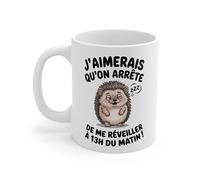 Teecustom Mug Hérisson Humoristique - J’aimerais qu’on Arrête de Me Réveiller à 13h du Matin - Tasse Drôle Animaux - Idée Cadeau Originale