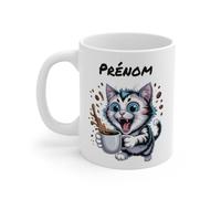 Teecustom Mug Hérisson Personnalisé - Tasse Café Mignonne et Énergique avec Prénom - Cadeau Original (Chat)