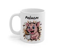 Teecustom Mug Hérisson Personnalisé - Tasse Café Mignonne et Énergique avec Prénom - Cadeau Original (Cochon 2)