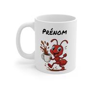 Teecustom Mug Hérisson Personnalisé - Tasse Café Mignonne et Énergique avec Prénom - Cadeau Original (Fourmis)