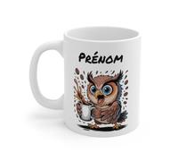 Teecustom Mug Hérisson Personnalisé - Tasse Café Mignonne et Énergique avec Prénom - Cadeau Original (Hibou)