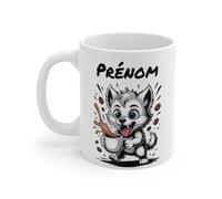 Teecustom Mug Hérisson Personnalisé - Tasse Café Mignonne et Énergique avec Prénom - Cadeau Original (Loup)