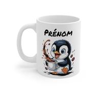 Teecustom Mug Hérisson Personnalisé - Tasse Café Mignonne et Énergique avec Prénom - Cadeau Original (Pingouin)