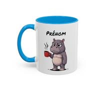 Teecustom Mug Hippopotame Fatigué Personnalisable 325ml - Tasse Café Humour Animal Drôle Réveil Difficile Travail Bureau Cadeau Prénom Original Homme Femme Collègue Noir Bleu Rouge (Bleu)
