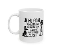 Teecustom Mug Humour Cinéphile Je Me Fiche de Qui Meurt, Tant Que Le Chien Survit - Cadeau Original pour Amoureux des Animaux et Films Taille 11oz