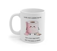 Teecustom Mug humour décalé - La vie c’est comme du PQ soit c’est tout rose soit t’es dans la merde - Tasse drôle cynique - Cadeau original adulte
