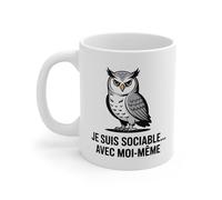 Teecustom Mug Humour Hibou 325ml - Tasse Céramique Drôle “Je Suis Sociable Avec Moi-Même” - Cadeau Original