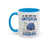 Teecustom Mug Humour Introverti - Je Ne Suis Pas Antisocial Je Préfère Rester Chez Moi - Tasse Drôle Escargot - Cadeau Original Céramique 325ml Noir Bleu Rouge