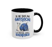 Teecustom Mug Humour Introverti - Je Ne Suis Pas Antisocial Je Préfère Rester Chez Moi - Tasse Drôle Escargot - Cadeau Original Céramique 325ml Noir Bleu Rouge