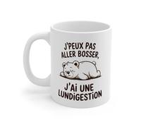 Teecustom Mug Humour Ours - J’peux pas aller bosser j’ai une lundigestion - Tasse Drôle Travail & Lundi - Cadeau Original Bureau - 325 ml