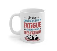 Teecustom Mug Humour Panda - Tasse Drôle Je Suis Composé de 60% de Fatigue et 40% de Très Fatigué Céramique 325ml - Compatible Micro-Ondes & Lave-Vaisselle - Cadeau Original