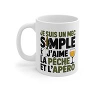 Teecustom Mug Humour Pêche - « Je suis un mec simple, j’aime la pêche et l’apéro » - Cadeau pêcheur original - Tasse céramique 325 ml