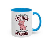 Teecustom Mug J’ai un caractère de cochon - Tasse Céramique Humour Animal - Cadeau Drôle Original - Micro-ondes & Lave-Vaisselle - 325 ml - Noir Bleu Rouge (Bleu)