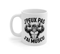 Teecustom Mug J’Peux Pas J’ai Muscu, - Gorille Musclé avec Haltères - Cadeau Sport & Motivation Musculation