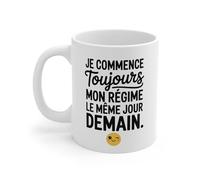 Teecustom Mug Je Commence Toujours Mon Régime Le Même Jour : Demain - Tasse Humour - Idée Cadeau Drôle Femme Homme - Café Motivation