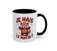 Teecustom Mug Je hais le matin - Tasse Céramique Panda Roux Humoristique - Cadeau Réveil Difficile Bureau Collègue - Micro-ondes & Lave-Vaisselle - 325 ml Noir
