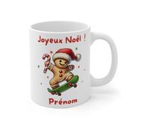 Teecustom Mug Joyeux Noël Pain d'Épice sur Skate - Tasse Personnalisable avec Prénom - Céramique 325ml
